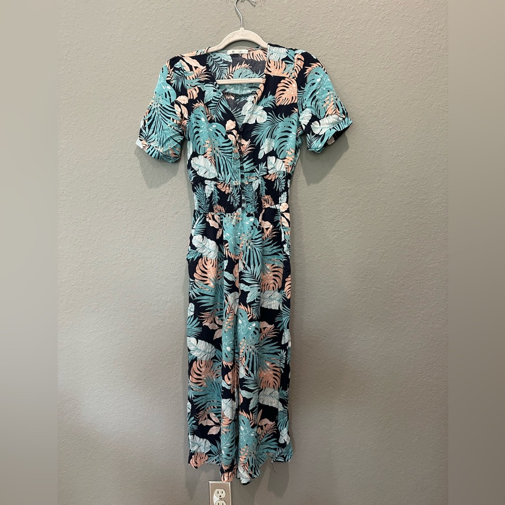 Abel the Label tropical print jumpsuit with smocking detail Sz XS
